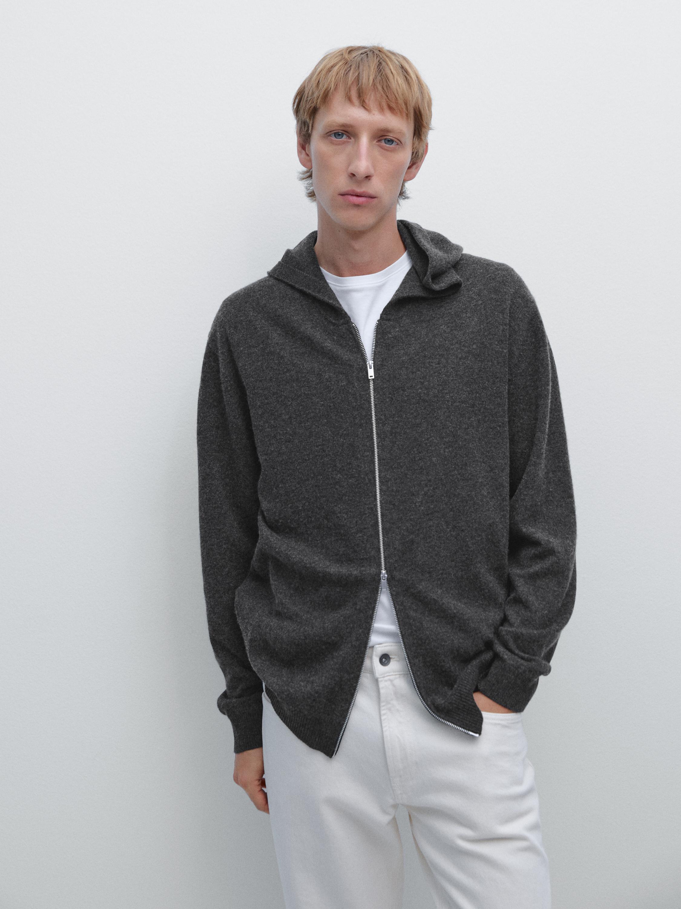 Zip-up knit cardigan with hood